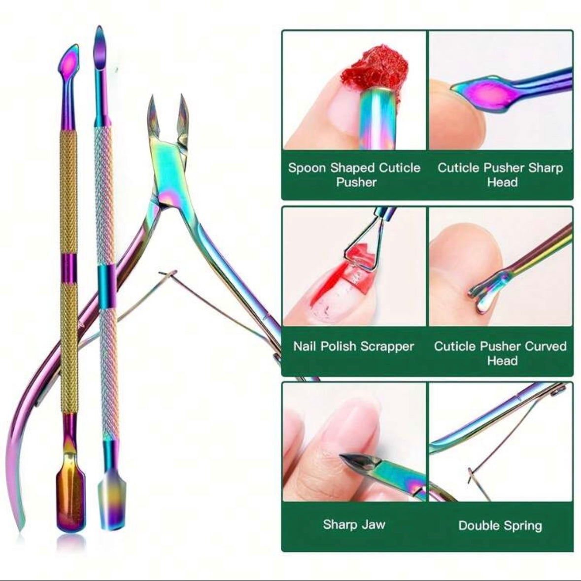 Cuticle trimmer with cuticle pushers manicure tools