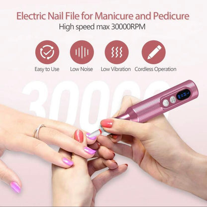 Pink Cordless Electric Nail Drill Rechargeable 30000 RPM