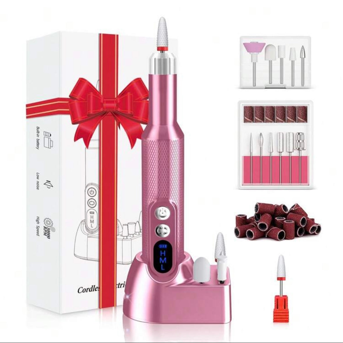 Pink Cordless Electric Nail Drill Rechargeable 30000 RPM